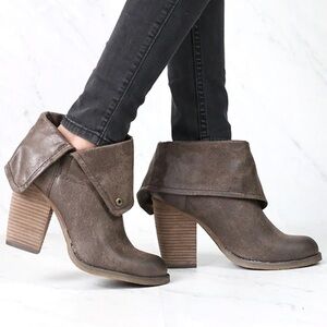 Sbicca Chord Fold-Over Boots Taupe Brown Heeled Size 7